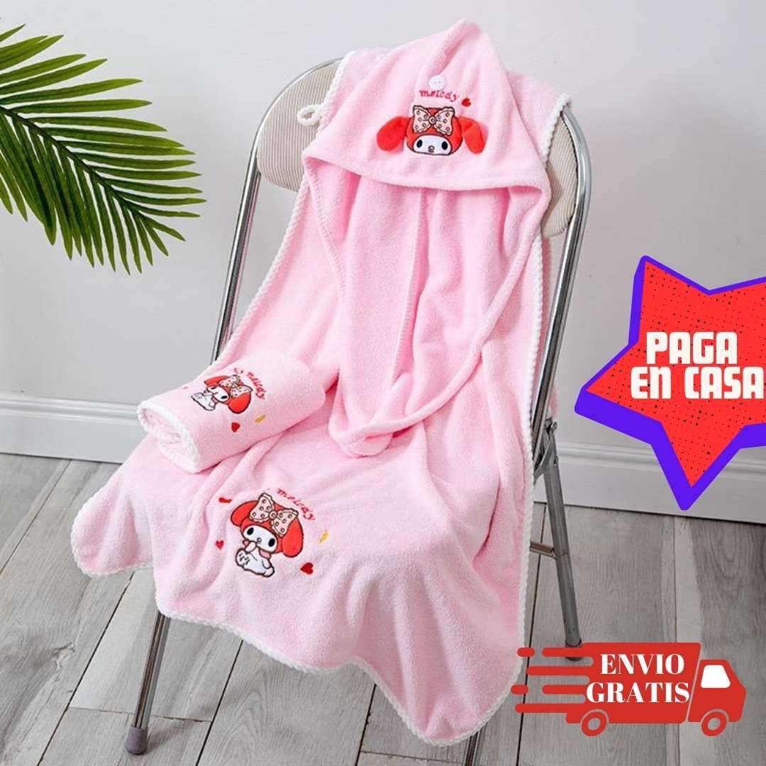 Set de toallas x 3 Kuromi o My Melody, "Manos, Cuerpo y gorro Cabello" perfectas para todas las niñas.