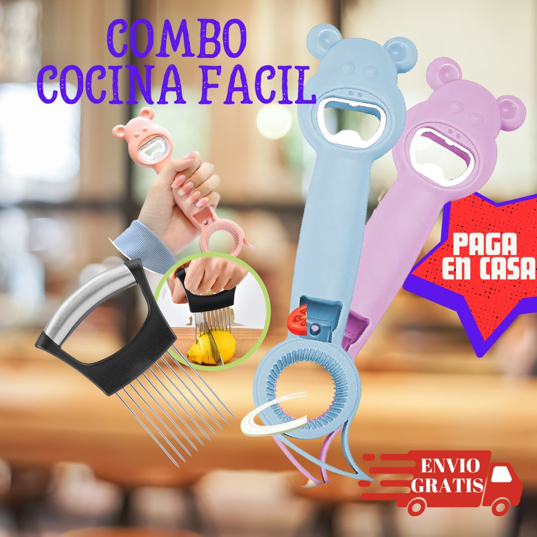 !COMBO! COCINA FACIL "Destapador 4 en 1, Soporte para rebanadas"