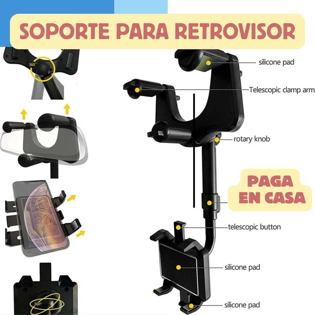 Soporte para celular espejo retrovisor.