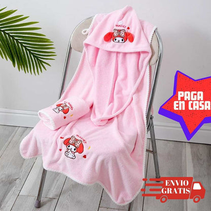 Set de toallas x 3 Kuromi o My Melody, "Manos, Cuerpo y gorro Cabello" perfectas para todas las niñas.