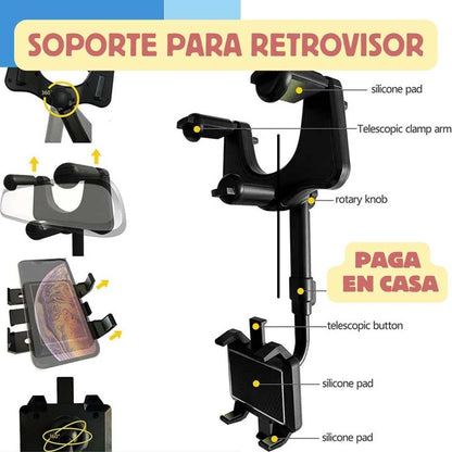 Soporte para celular espejo retrovisor.