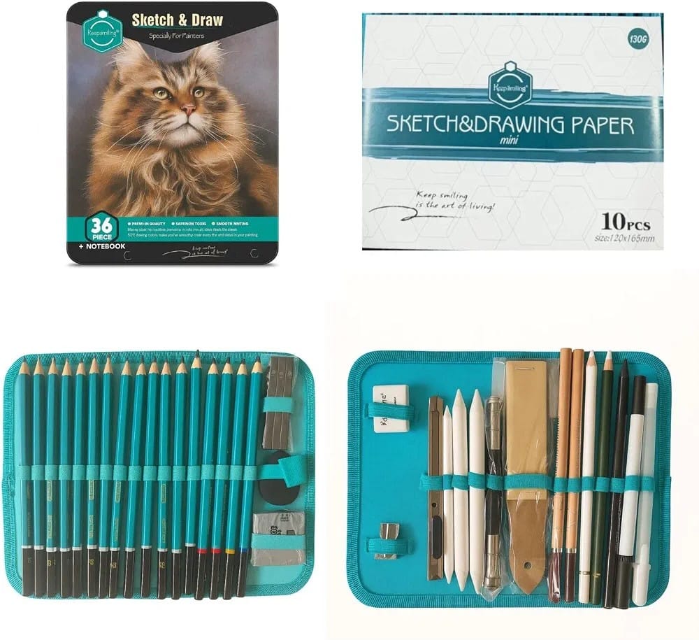 Kit de dibujo a Lapiz caja metalica  x 36 piezas+ libreta