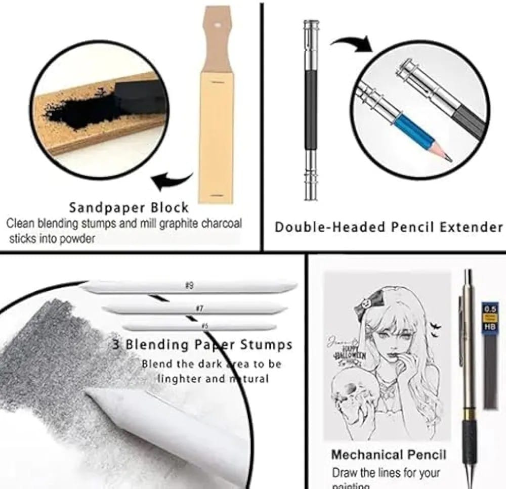 Kit de dibujo a Lapiz caja metalica  x 36 piezas+ libreta